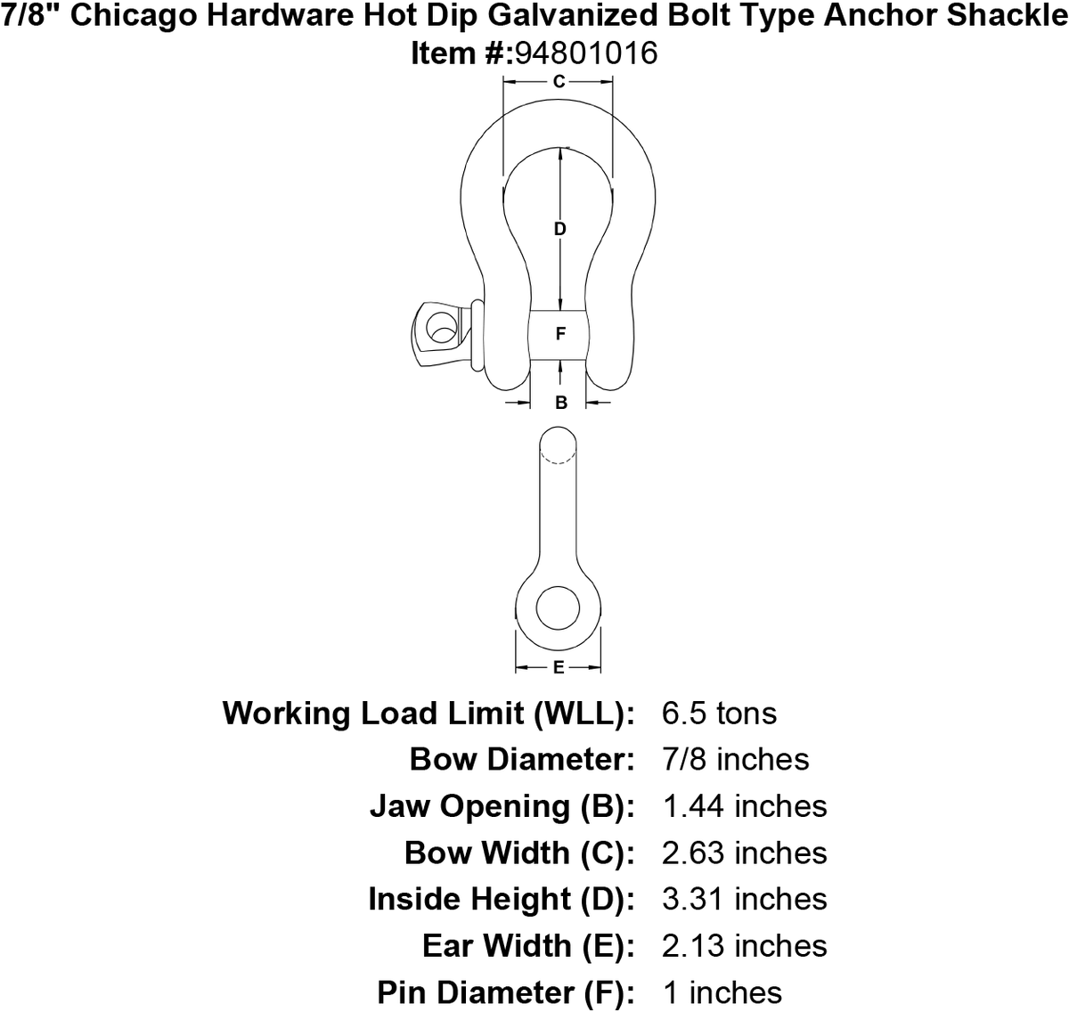 7/8 Hot Dip Galvanized Bolt Type Anchor Shackle O4547