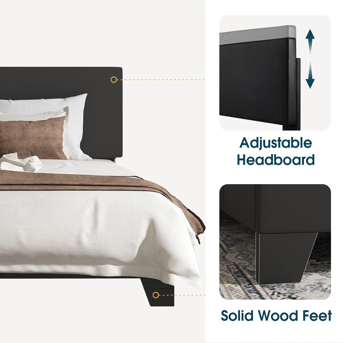 Queen Upholstered Platform Bed Frame with Adjustable Leather Headboard C79298