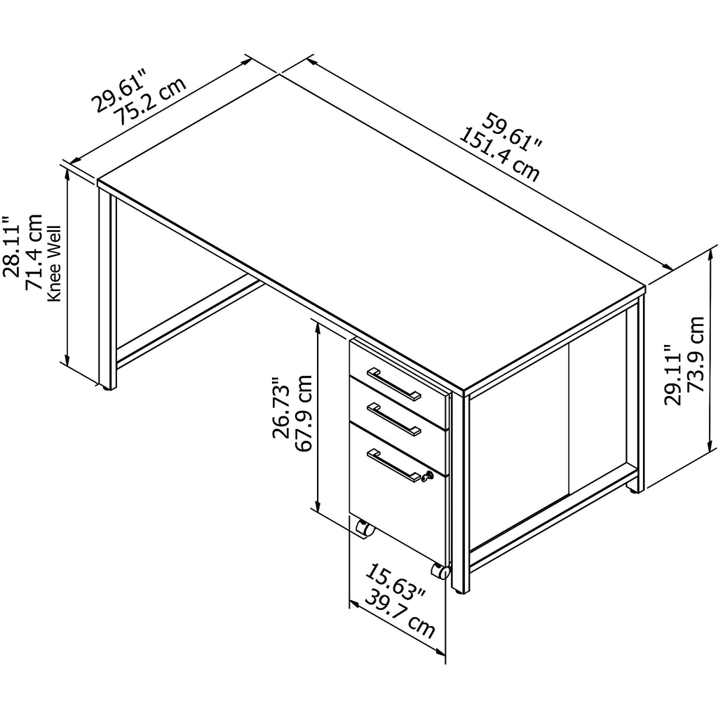 60W x 30D Table Desk with 3 Drawer Mobile File Cabinet, Storm Gray W318959