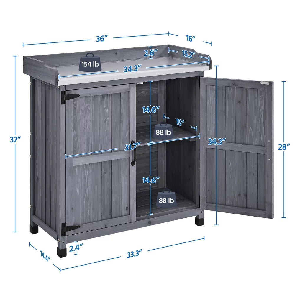 Wooden Garden Potting Bench Table with Cabinet V726
