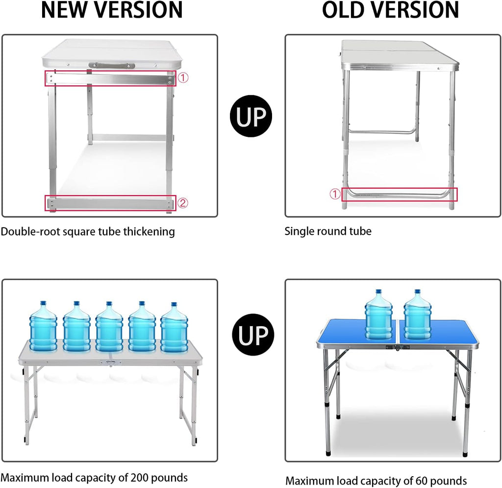 White 4 Foot Adjustable Height Folding Aluminum Camping Table with Stools J7263
