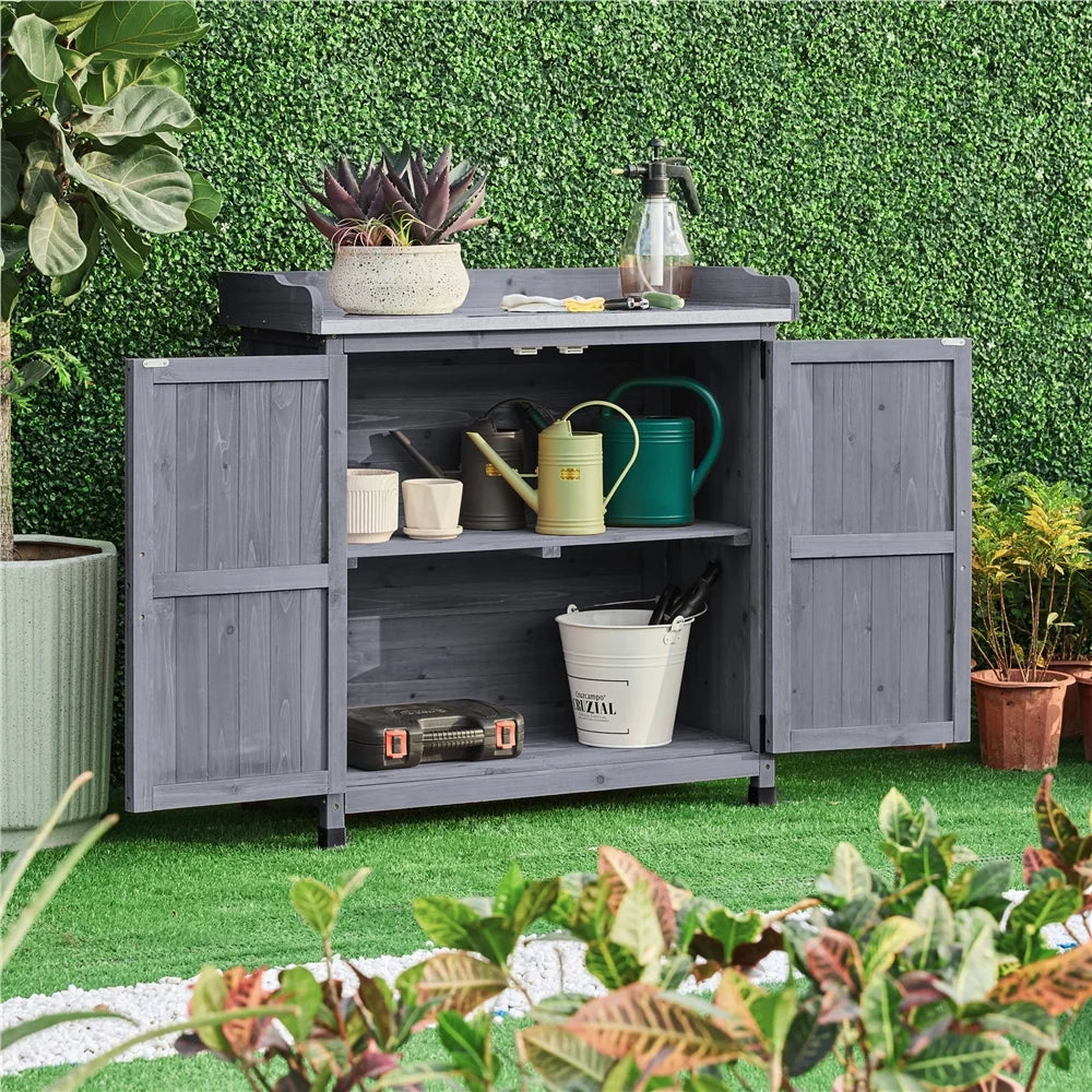 Wooden Garden Potting Bench Table with Cabinet V726