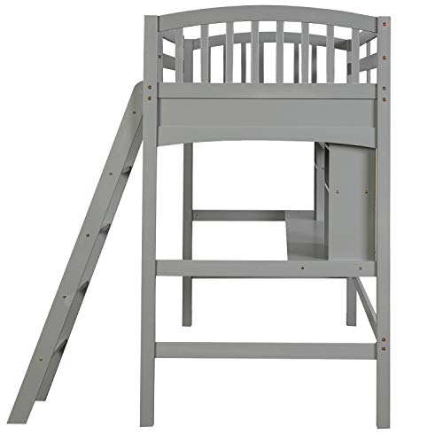 Full Size Solid Wood Loft Bed with Wardrobe and Desk N8377