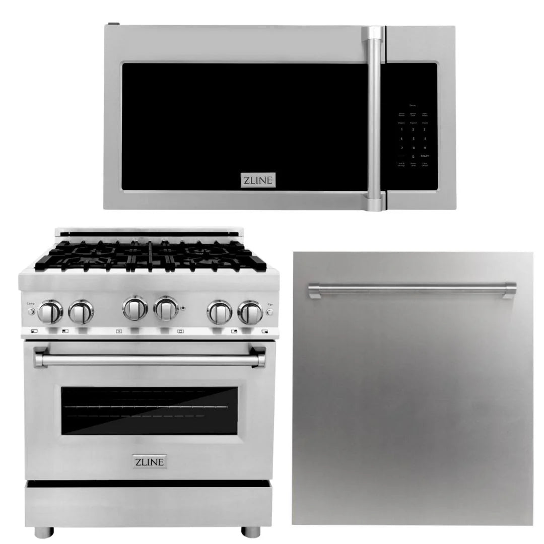 30 in. Stainless Steel Gas Range Microwave and Dishwasher A316365