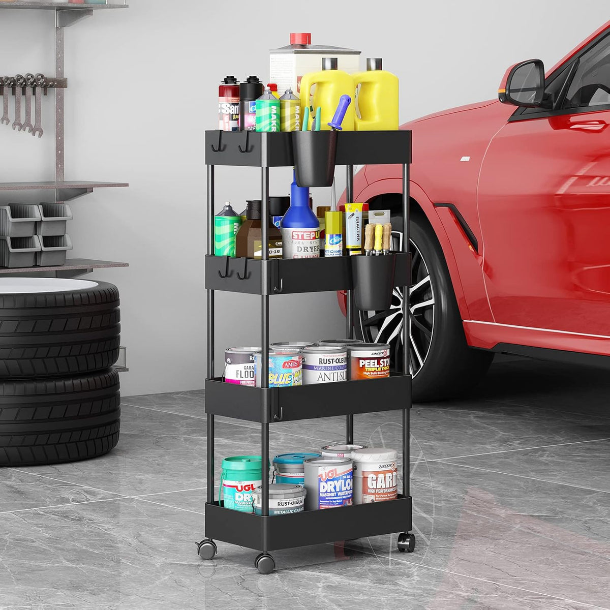 Black 4-Tier Rolling Utility Cart X786347