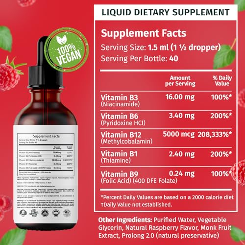 (2 Pack) Vitamin B12 Liquid Drops, 5000 mcg with Vitamin B6, 80 Servings Y80438