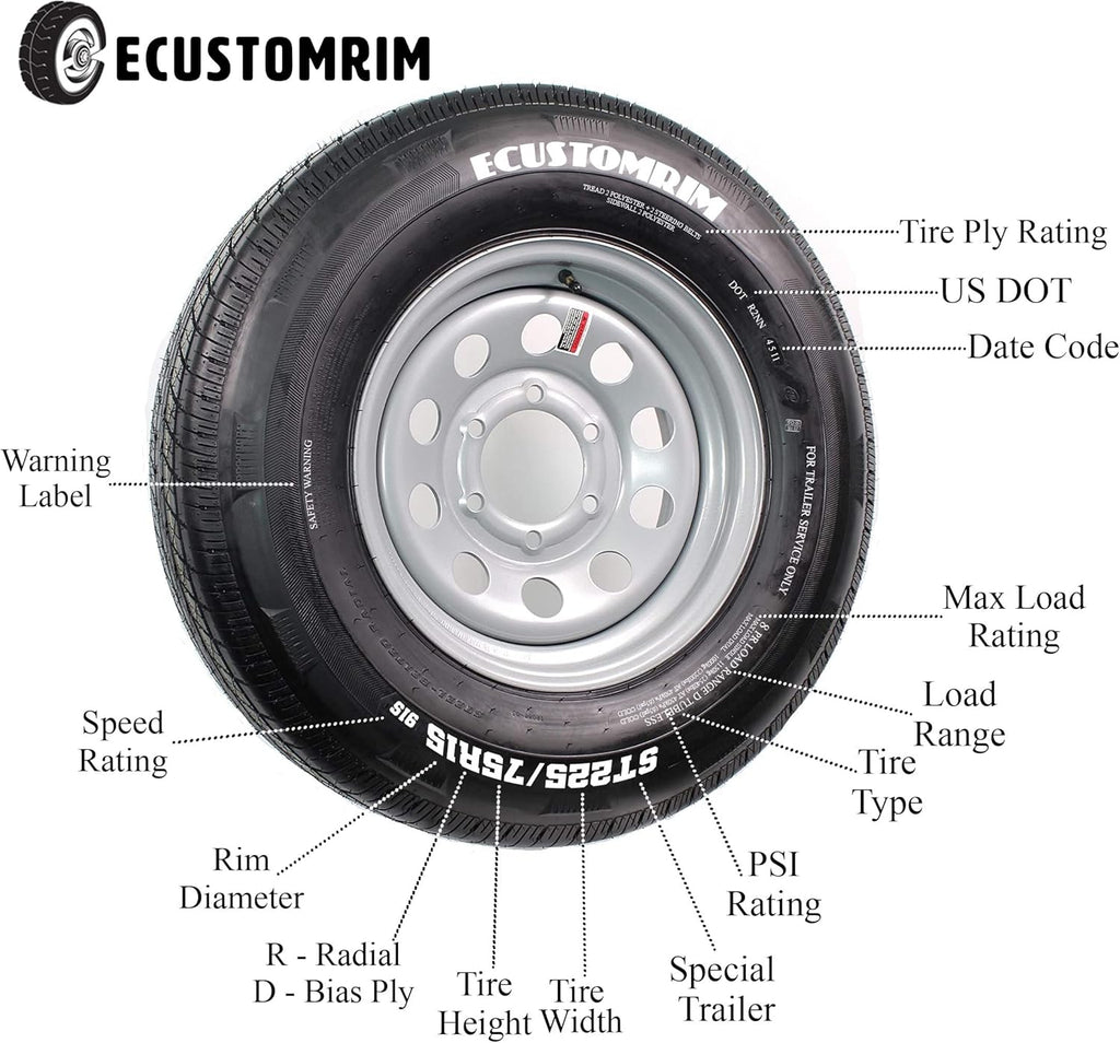 2-Pack Radial Trailer Tire On Rim ST225/75R15 15 LRD 6 Lug Silver Modular Wheel B40662