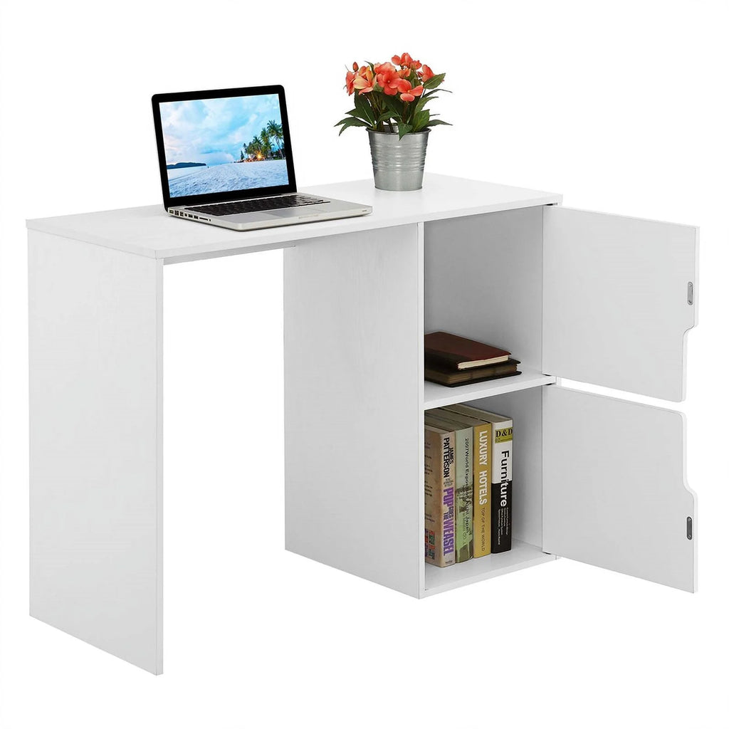 Student Desk with Storage Cabinets in White Wood Finish D813328