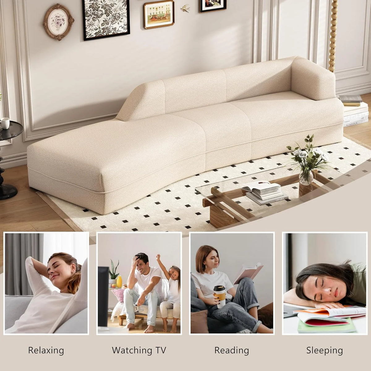 109.4" Green Boucle Curved Sofa O133