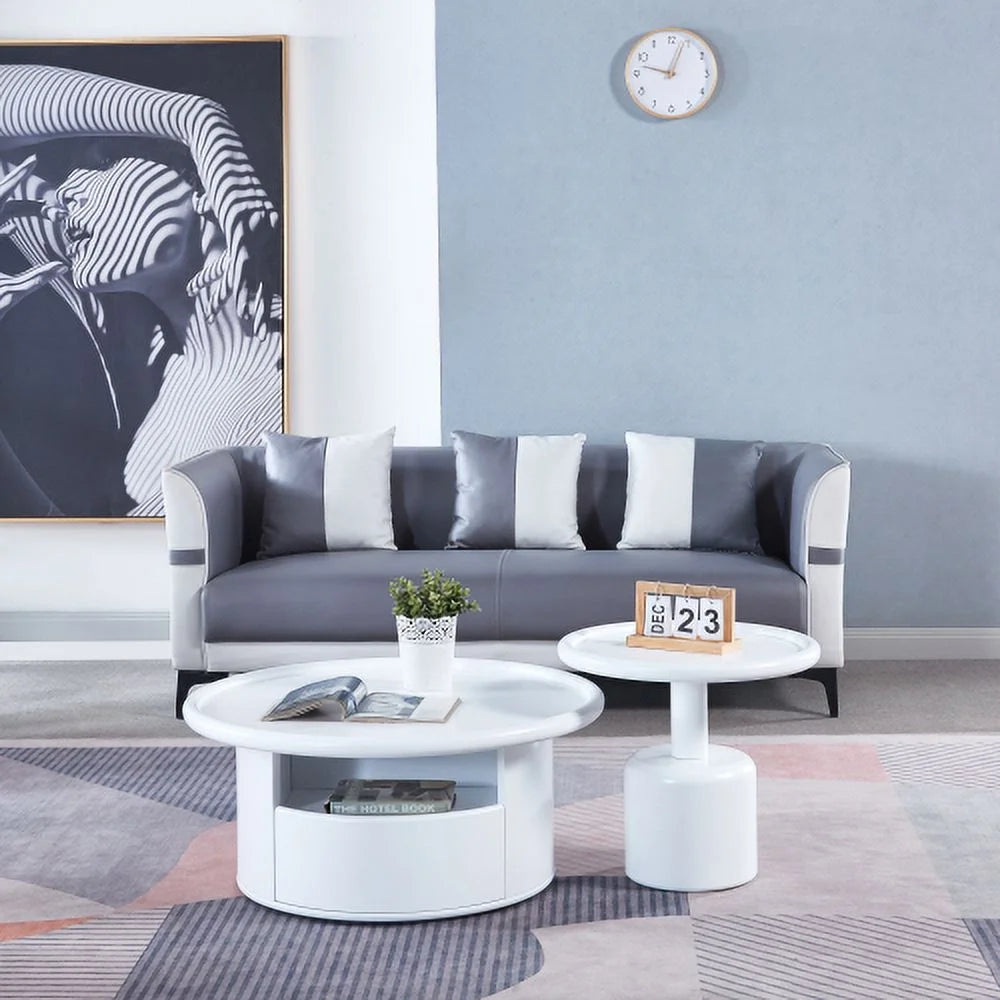 White MDF Round Coffee Table Set G4125