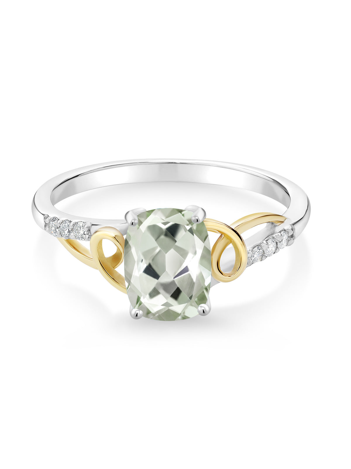 2 Tone 10K Yellow Gold and 925 Sterling Silver Green Prasiolite and White Lab Grown Diamond Ring D106831