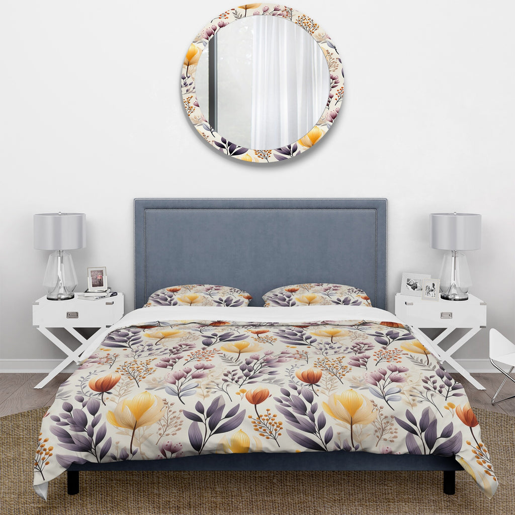 Yellow Floral Bedding Comforter Set with 2 Shams Twin Y474745