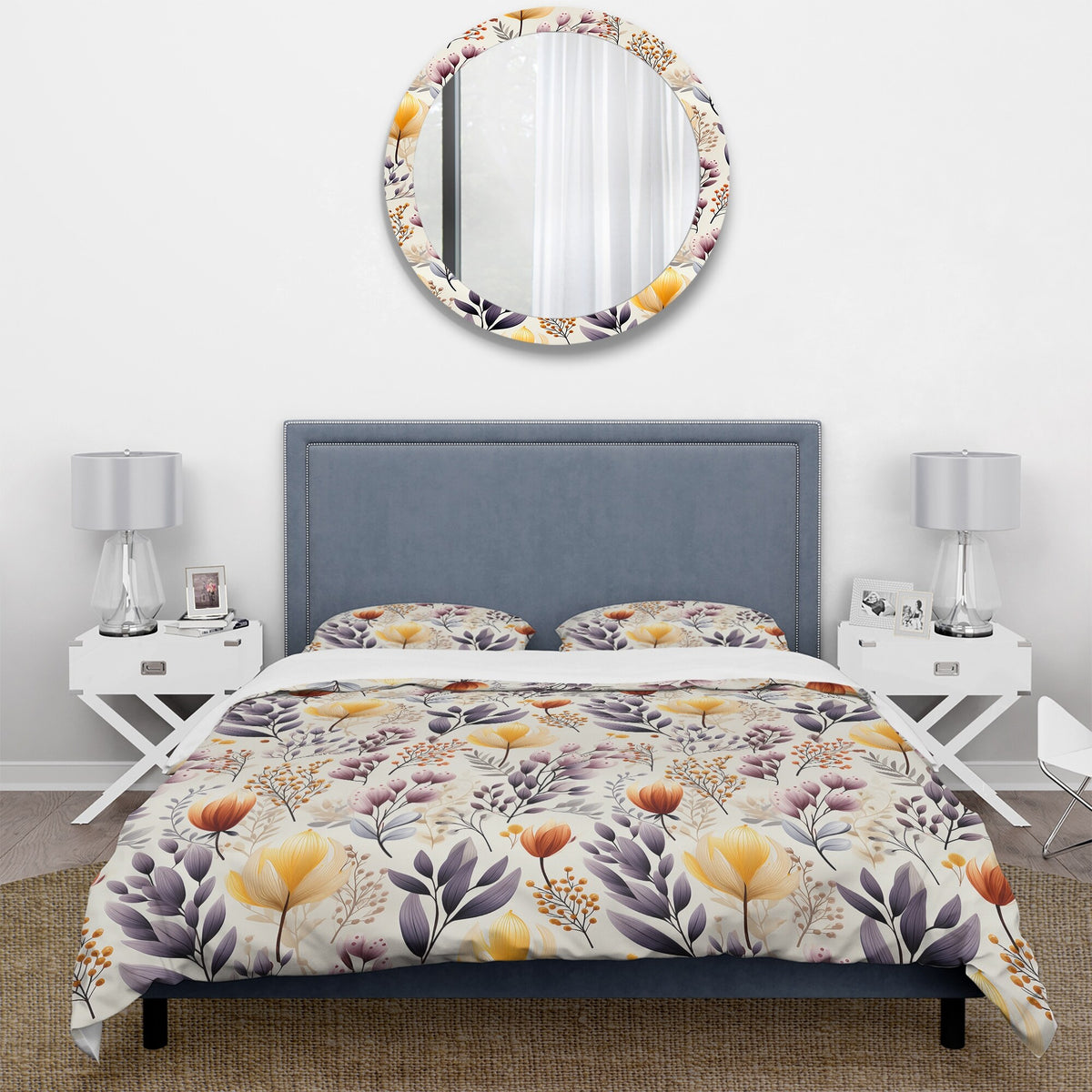 Yellow Floral Bedding Comforter Set with 2 Shams Twin Y474745