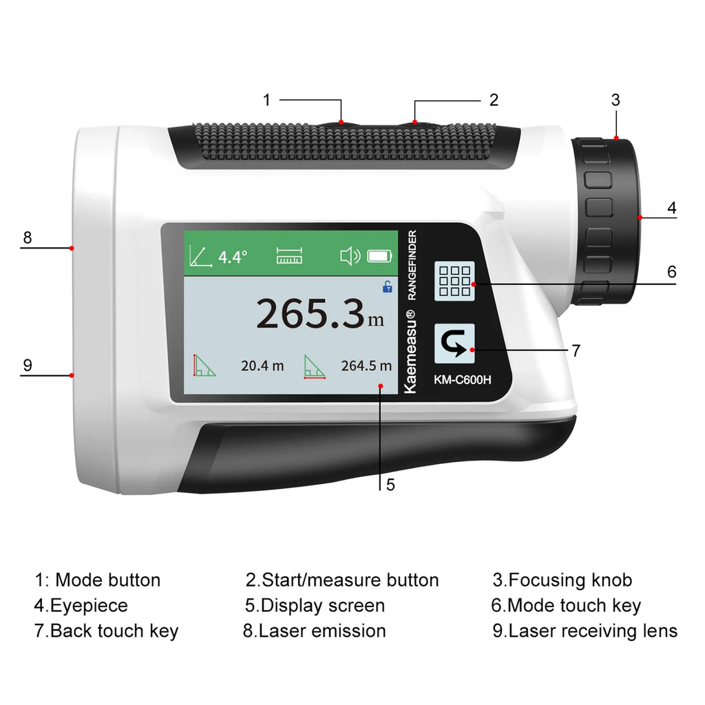 6X Magnification Rangefinder with LCD Touch Screen, USB Rechargeable, 600M Range, Black L84729