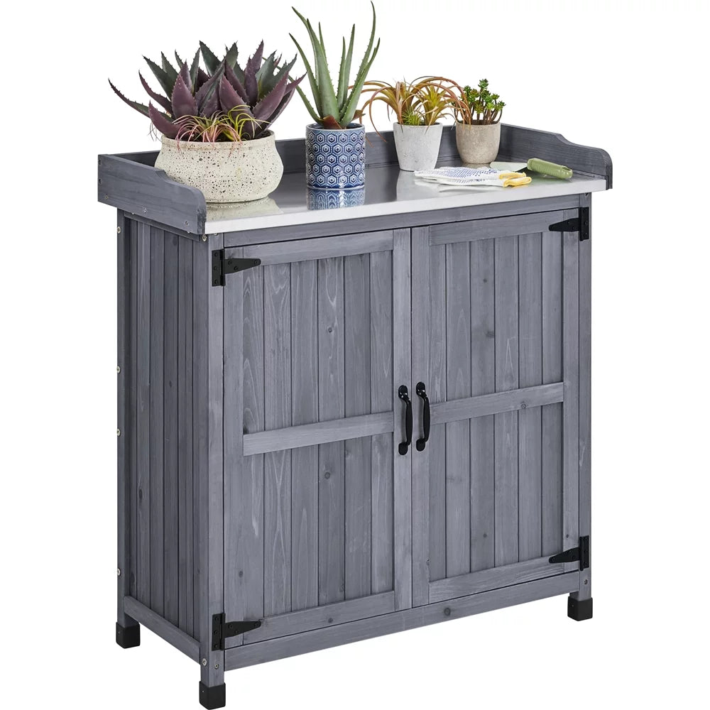 Wooden Garden Potting Bench Table with Cabinet V726