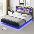 Gray Upholstered Floating Platform Bed with Charging Station F68588