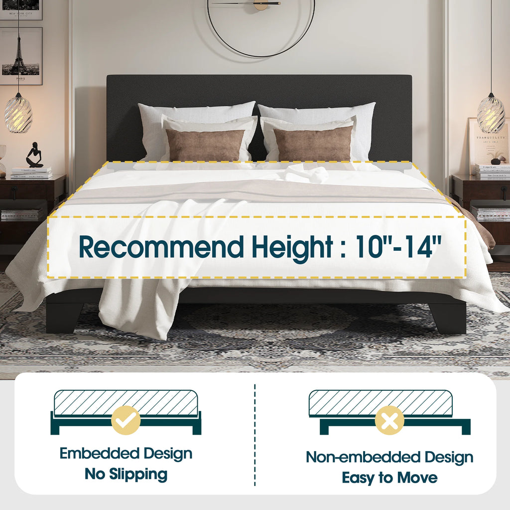 Queen Upholstered Platform Bed Frame with Adjustable Leather Headboard C79298
