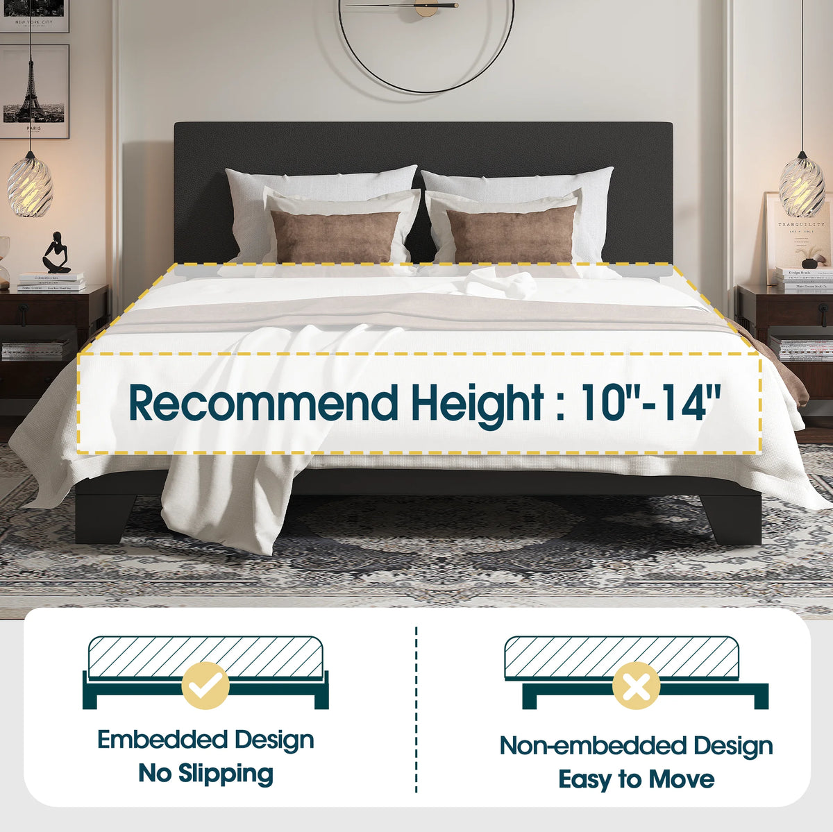 Queen Upholstered Platform Bed Frame with Adjustable Leather Headboard C79298