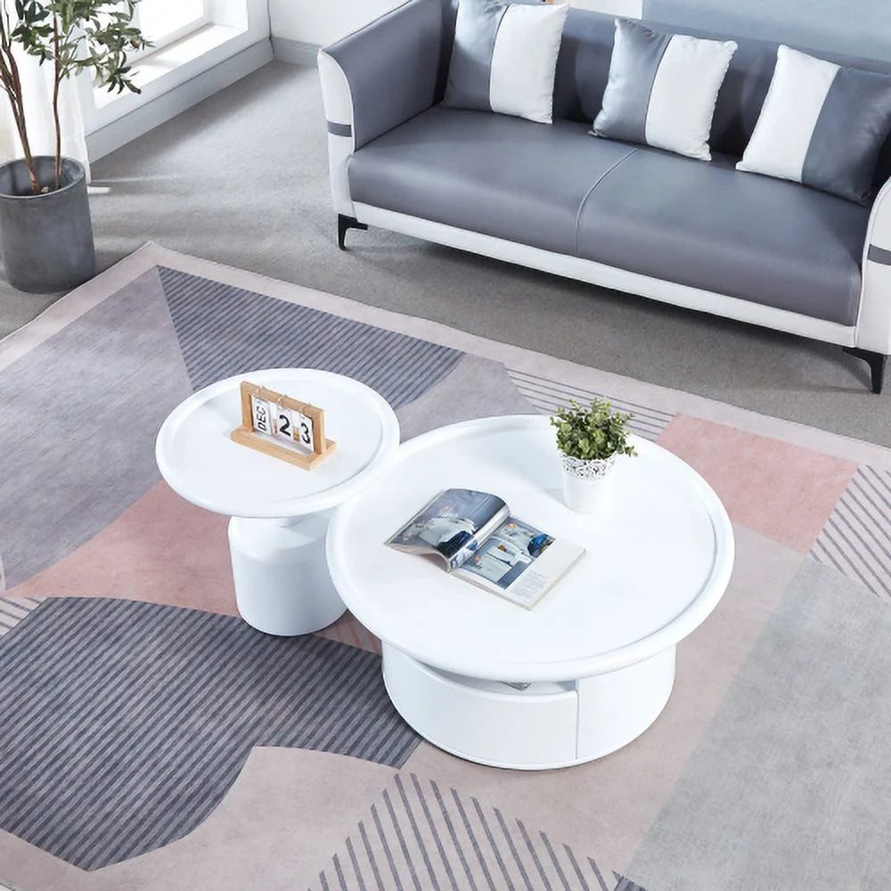 White MDF Round Coffee Table Set G4125