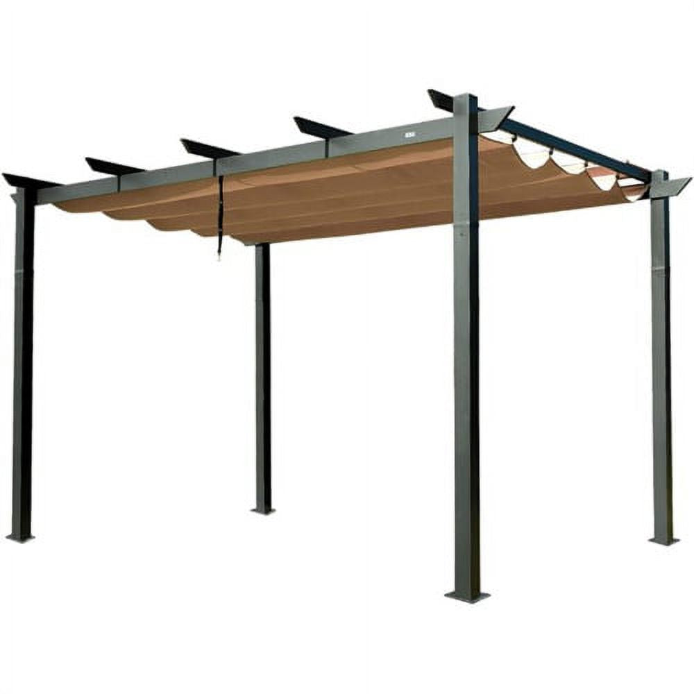 Beige Aluminum Retractable Pergola with Sun Shade Canopy D567468