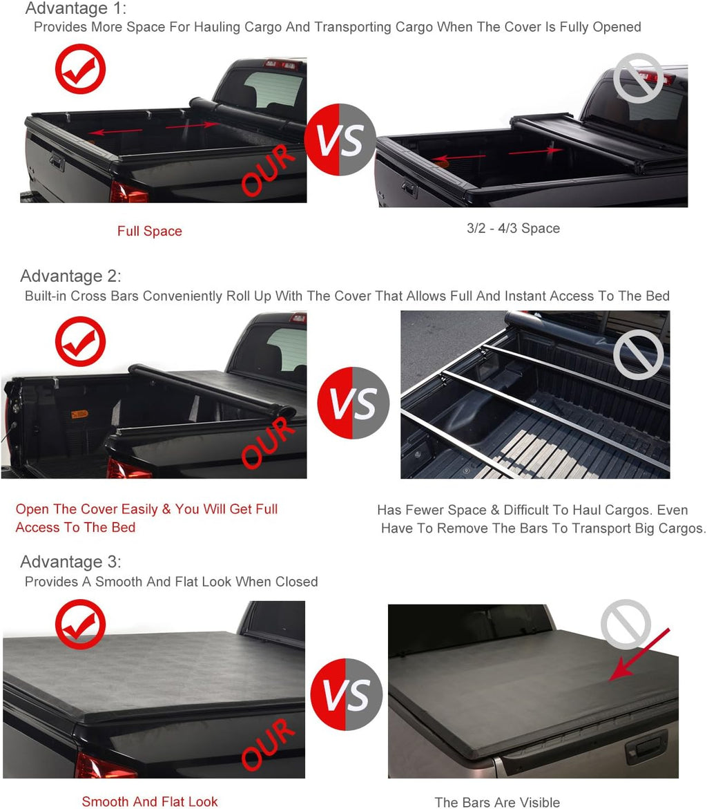 Black Vinyl Soft Truck Bed Tonneau Cover L2109