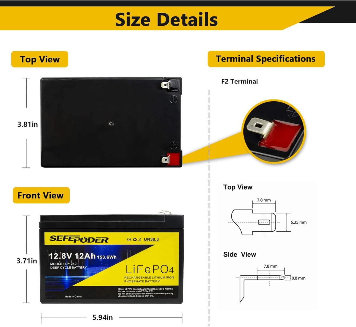12V 12Ah LiFePO4 Rechargeable Battery S974