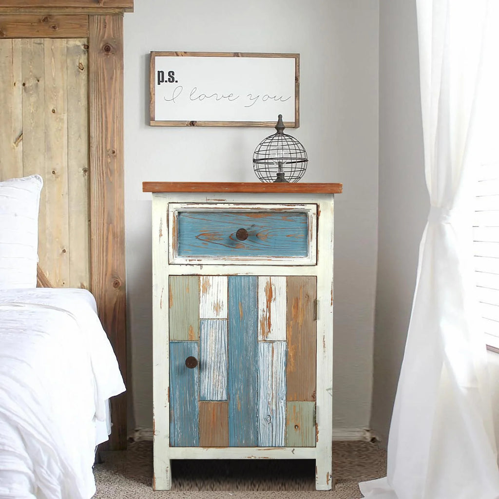 Rustic Multi-Color Wood 1-Drawer 1-Door End Table A39227
