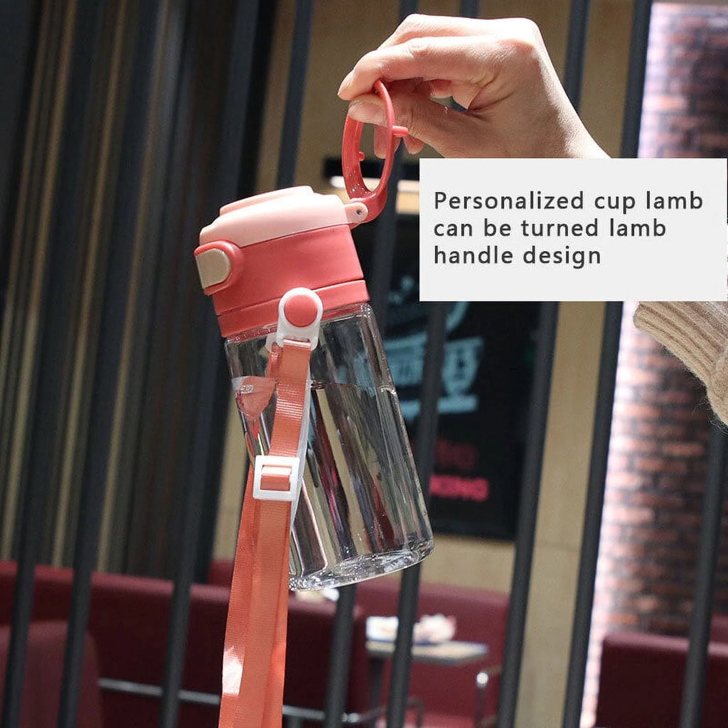 550ML Plastic Kids Straw Water Bottle with Scale and Handle M215
