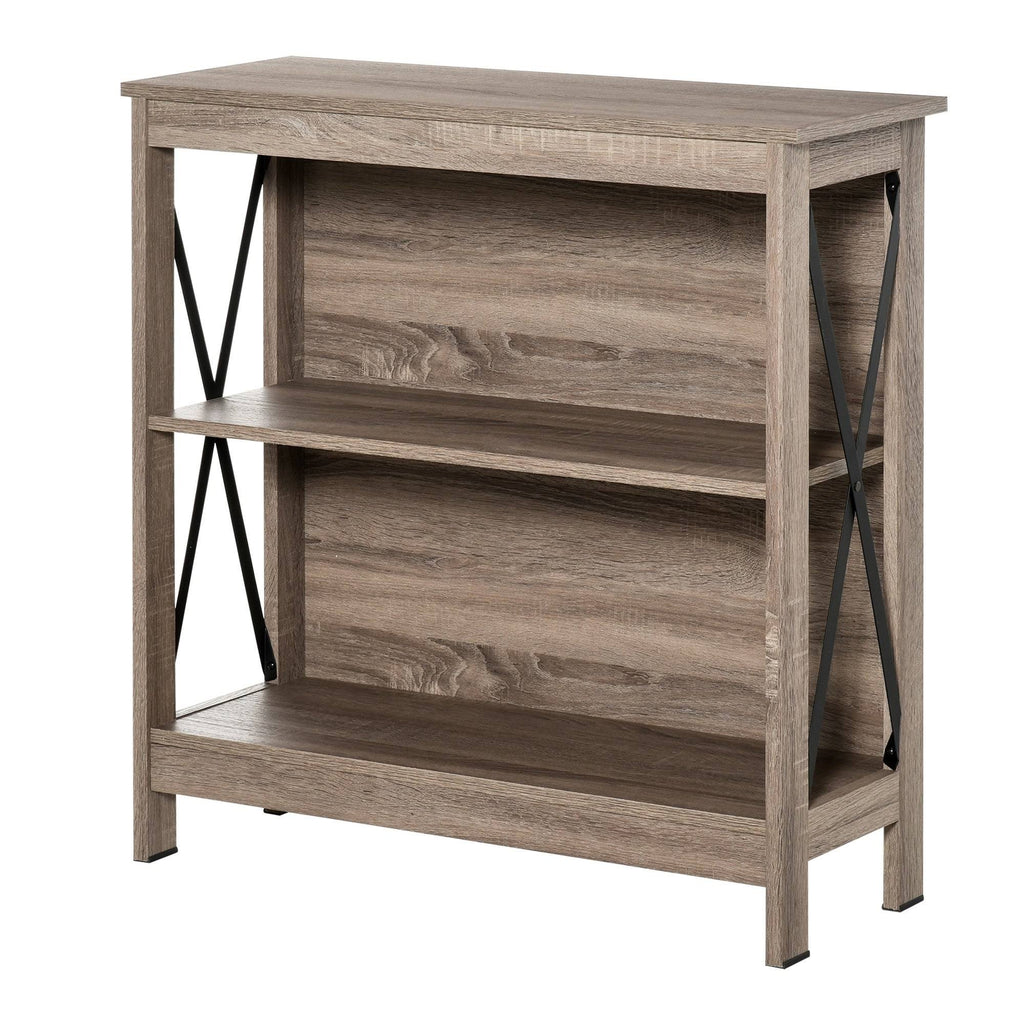 2-Tier Bookcase Bookshelf with Metal X-Bar, Dark Grey P5887