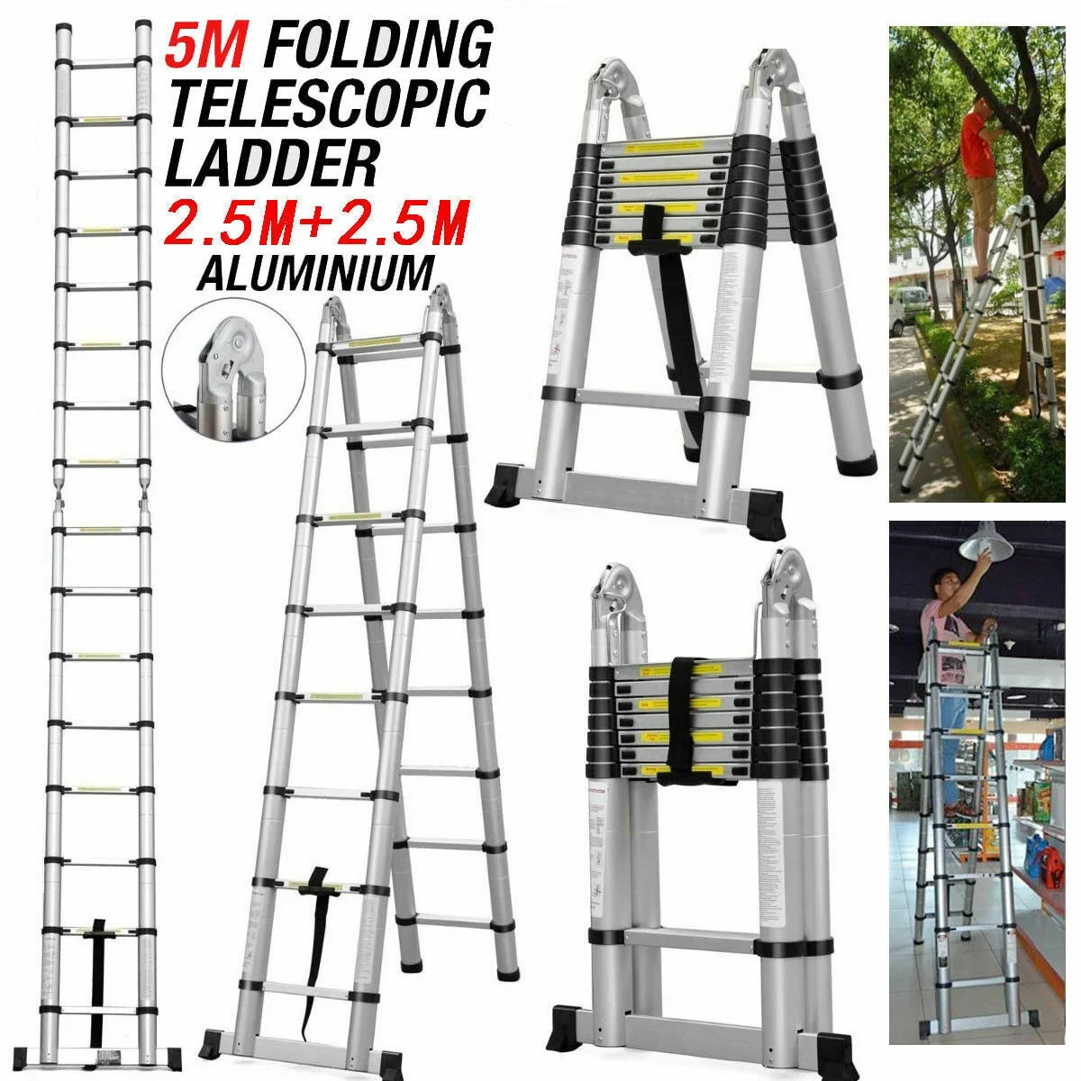 16.5FT Aluminum Telescoping Extension Ladder T2605
