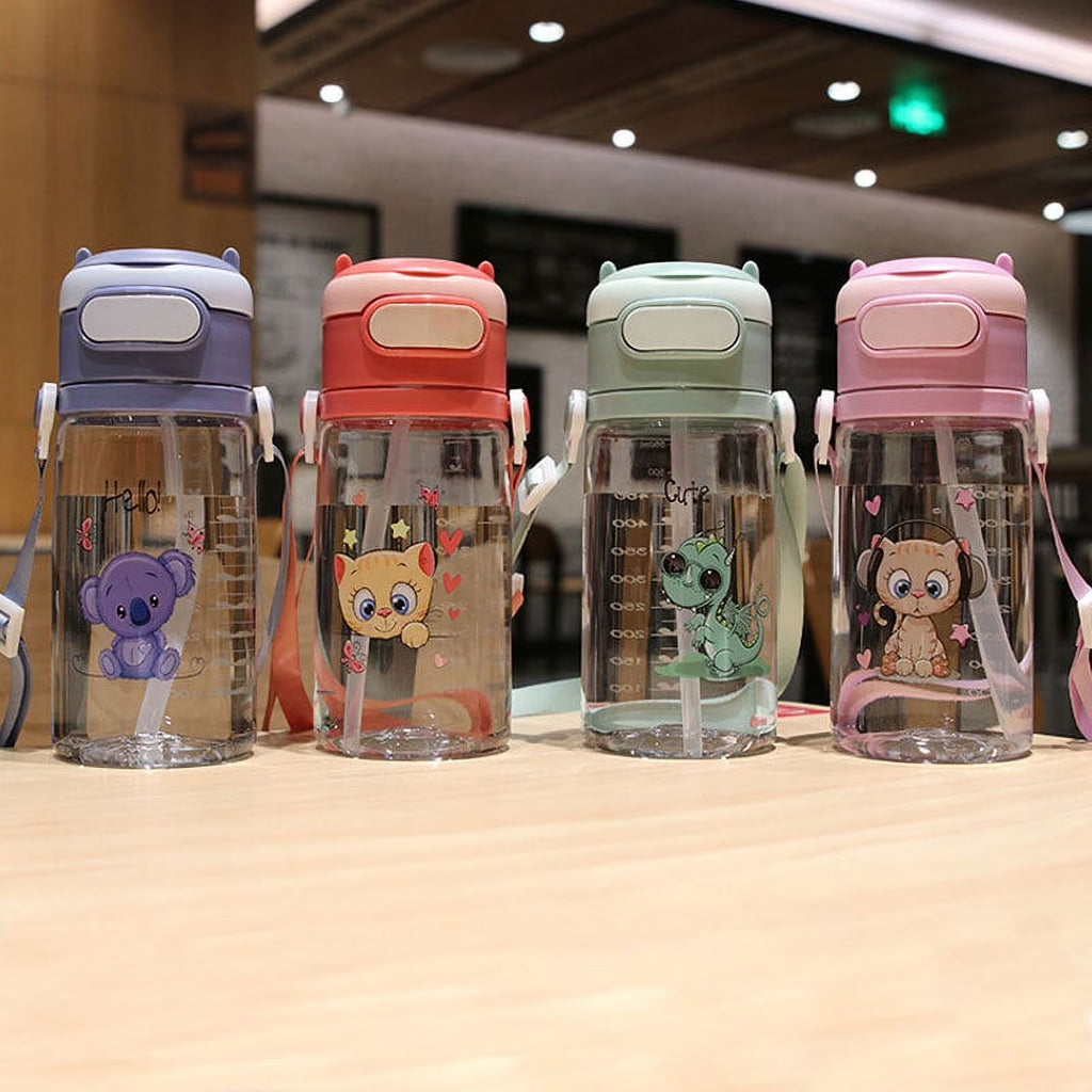 550ML Plastic Kids Straw Water Bottle with Scale and Handle M215