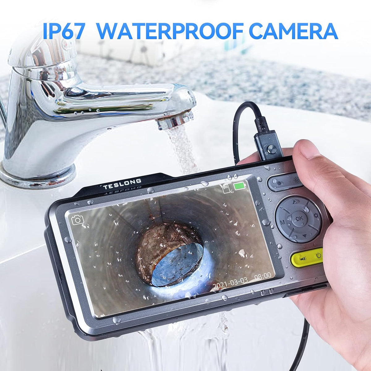 Triple Lens Endoscope Borescope Inspection Camera with 5'' Screen 16.5ft H998444