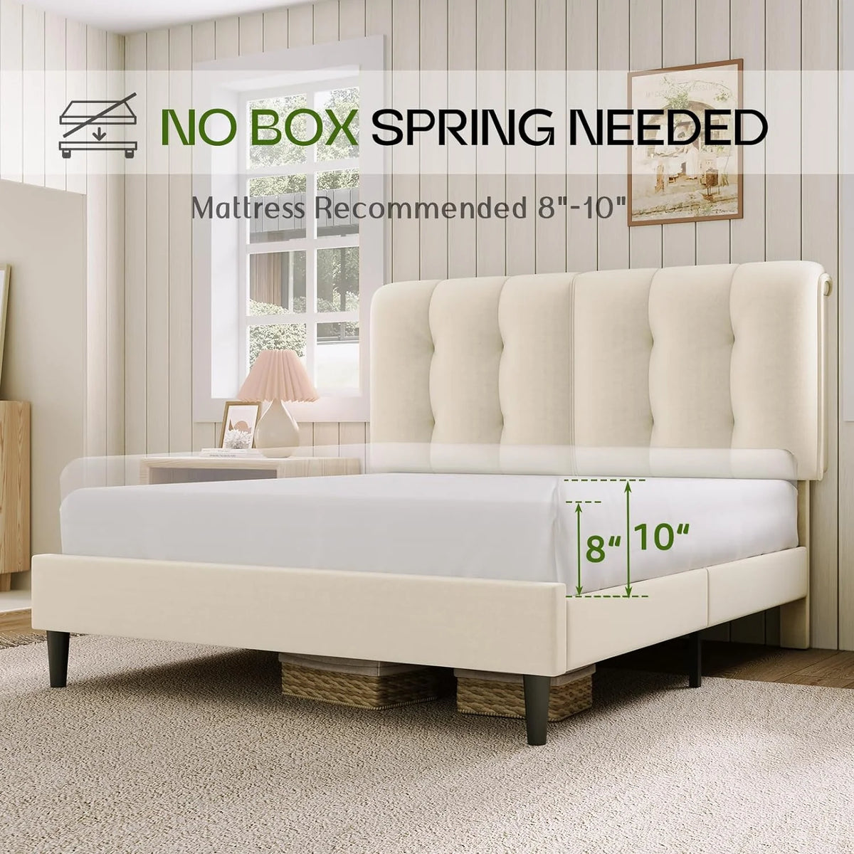 Queen Velvet Upholstered Platform Bed with Adjustable Headboard L91612