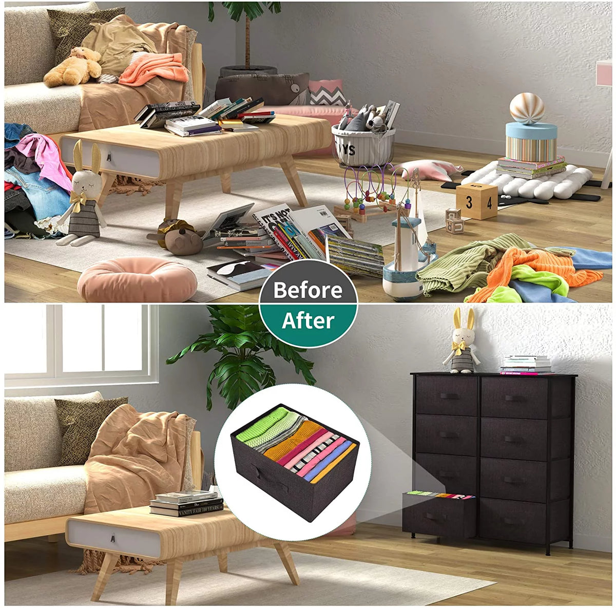 8 Drawer Fabric Dresser with Wooden Top Shelf U852