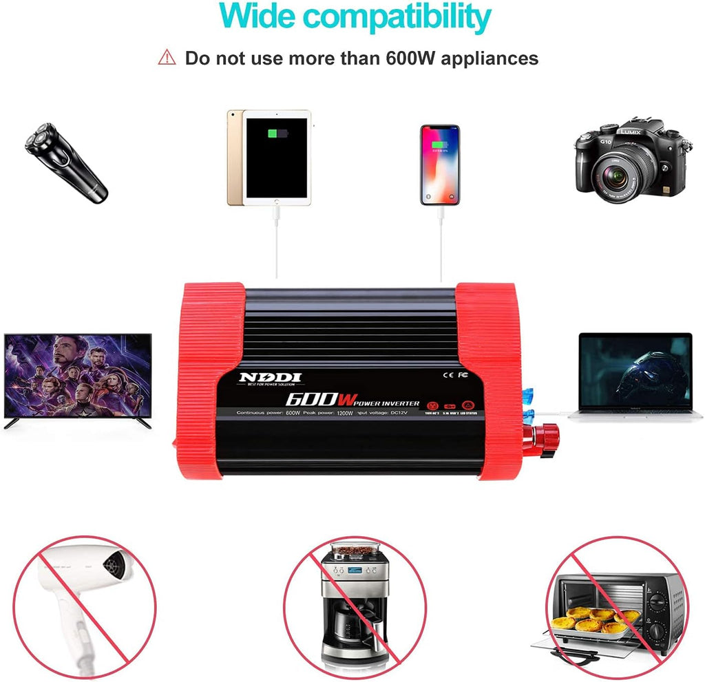 600W Car Power Inverter 12V DC to 110V AC Converter with Dual USB N1824