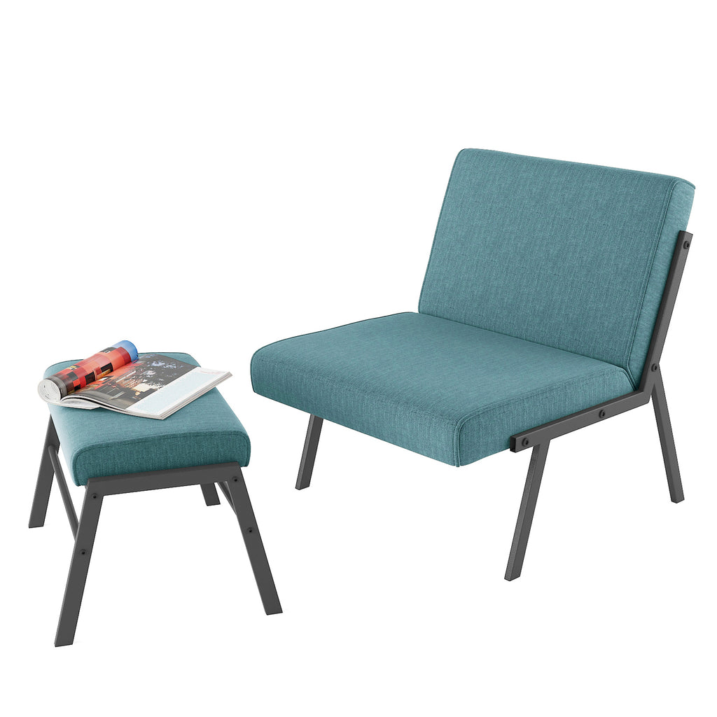 Green Linen Accent Chair with Ottoman S773725