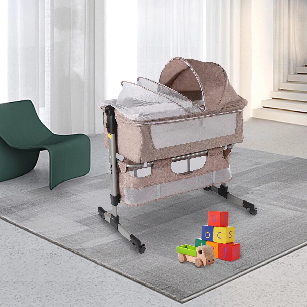 Baby Bassinet Bedside Sleeper with 5 Height Adjustable J109