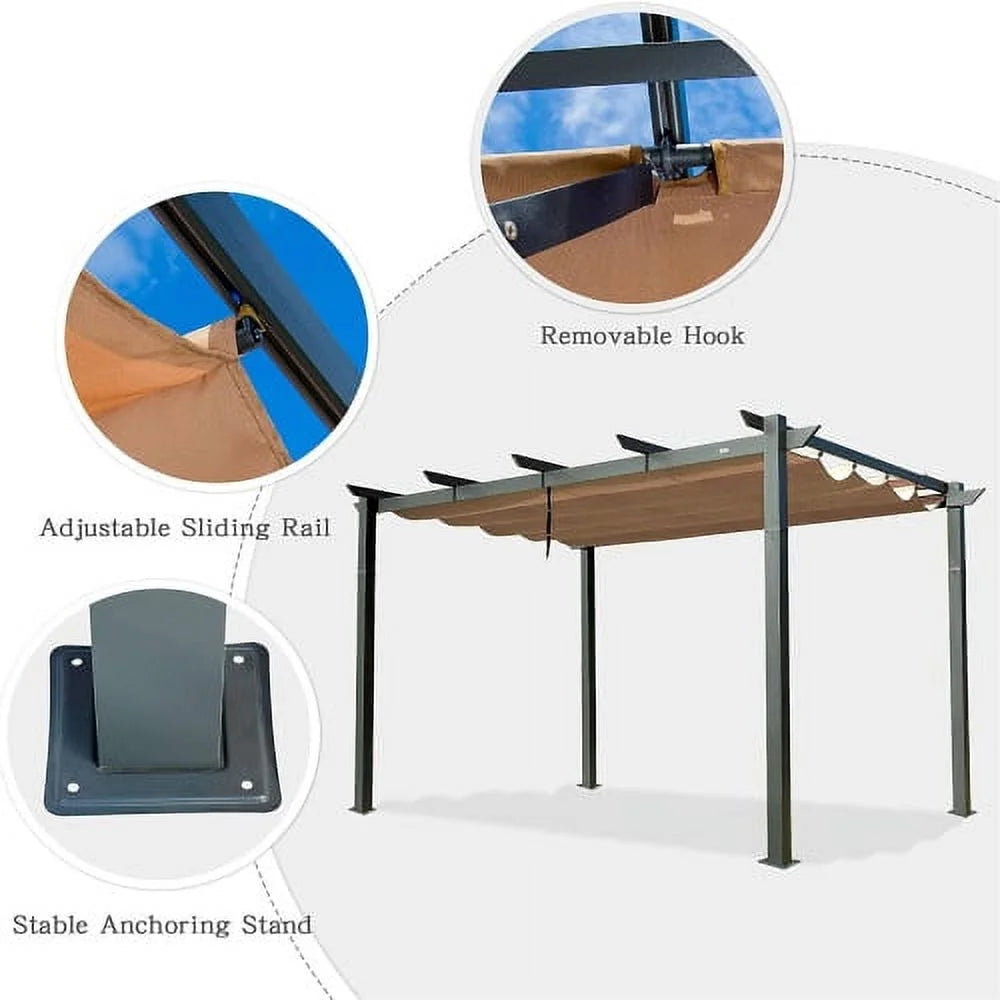 Beige Aluminum Retractable Pergola with Sun Shade Canopy D567468