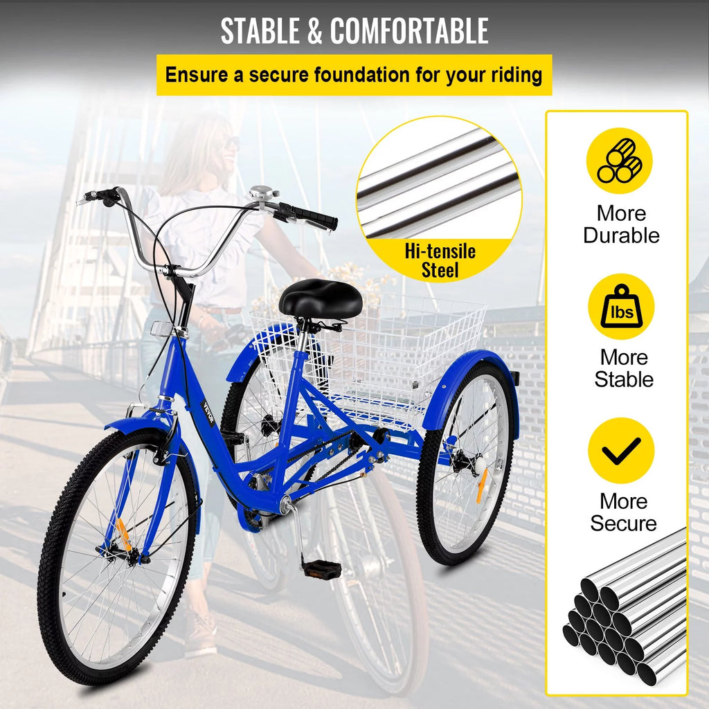 24" Single Speed Three Wheel Bike with Basket Blue J926392