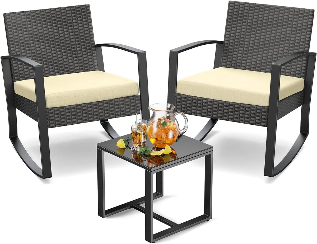 3-Piece Patio Wicker Chairs Set with Glass Coffee Table Q966170