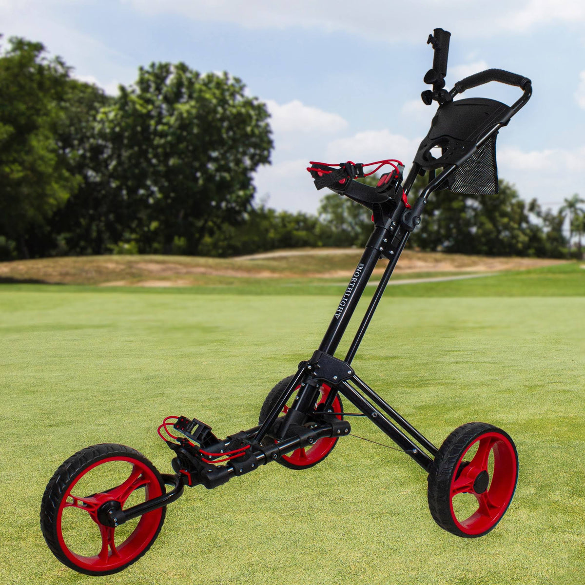 48x22 Black and Red 3 Wheel Golf Push Cart Z34559