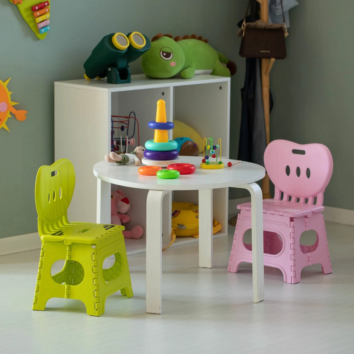 Foldable Step Stool with Back Support and Handle, Green K255