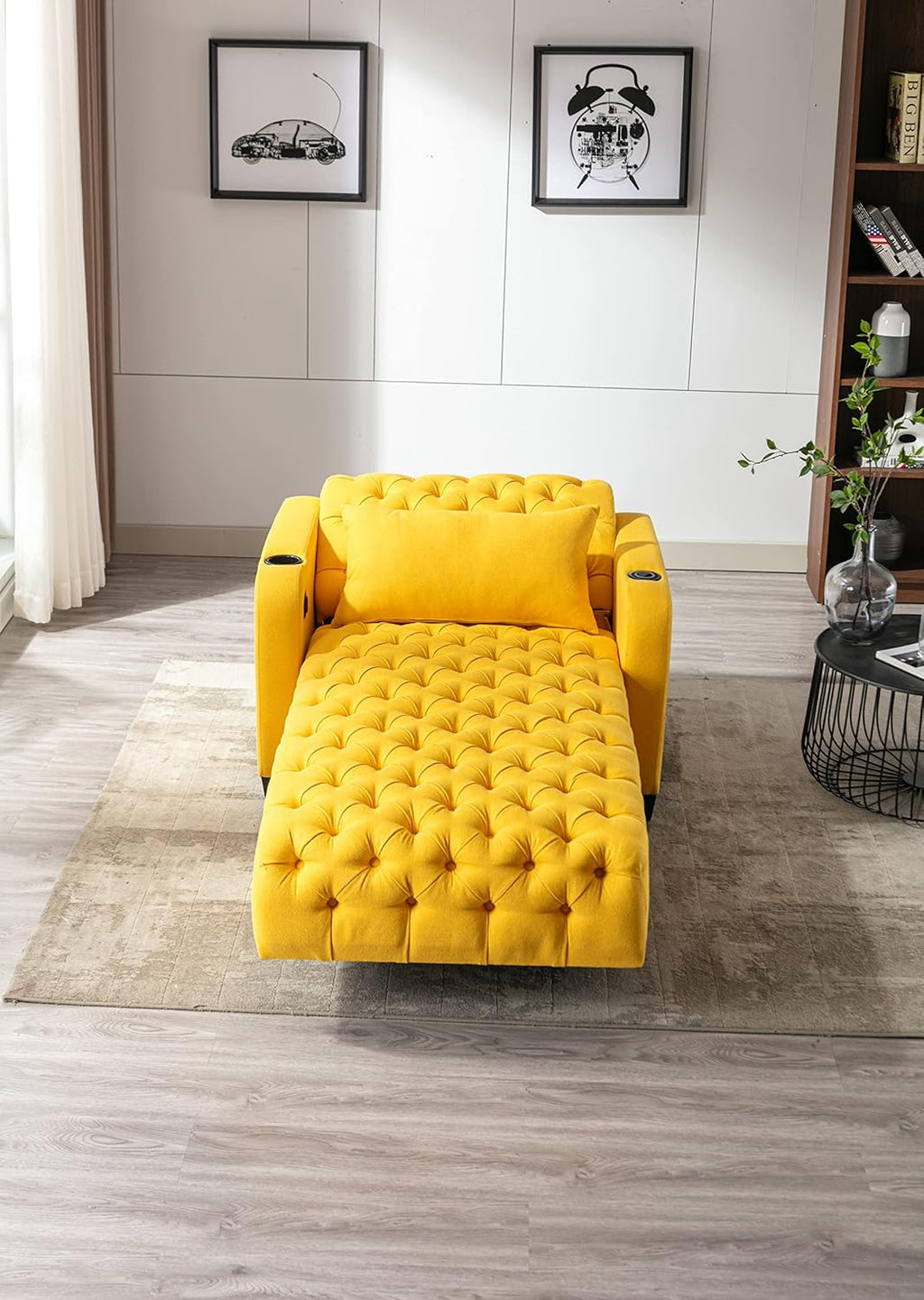Yellow Button Tufted Single Sofa Bed with Pillow X5750