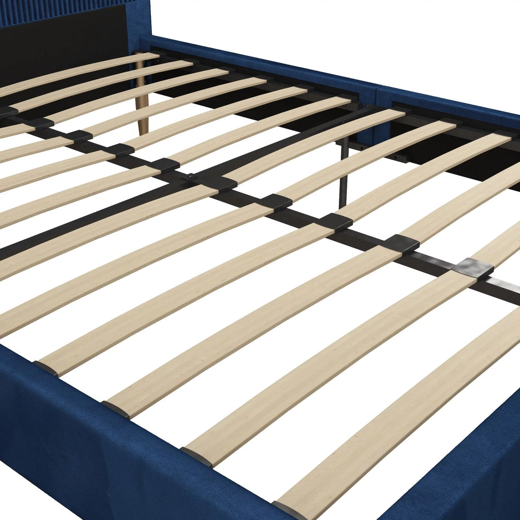 Queen Ivory Velvet Upholstered Bed with Headboard K5931