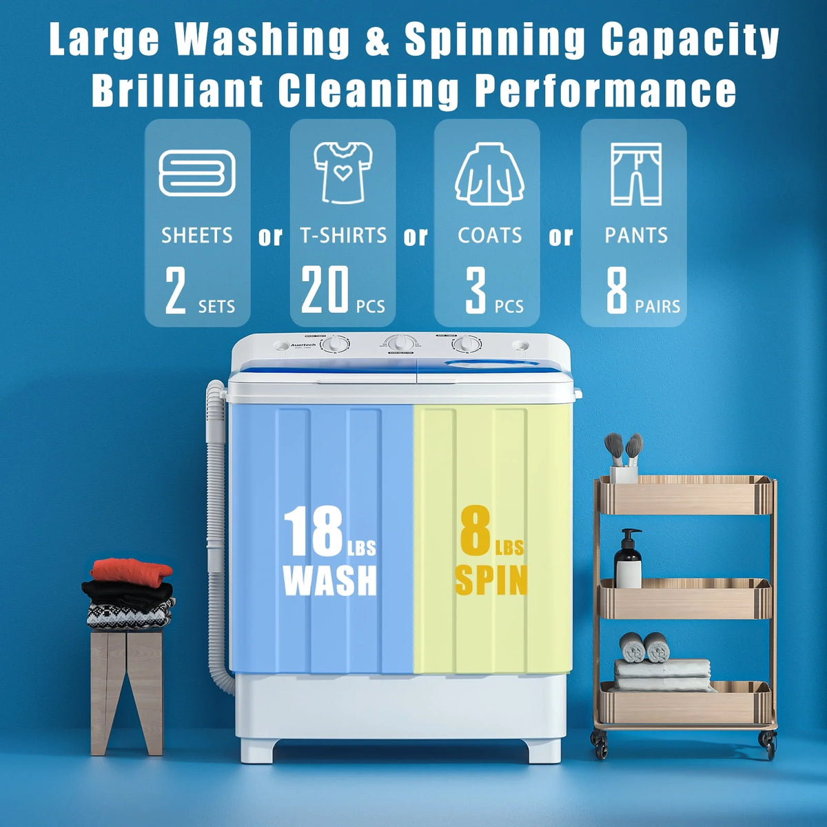 Portable 28lbs Twin Tub Compact Semi-Automatic Washer Spinner Combo O976