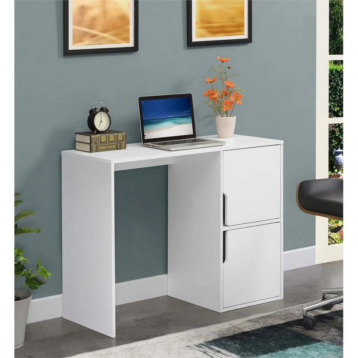 Student Desk with Storage Cabinets in White Wood Finish D813328