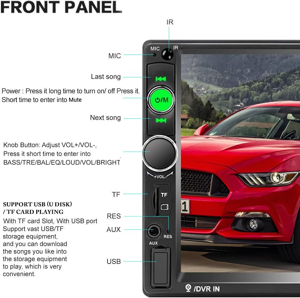 7 Inch Double Din Touchscreen Car Stereo with Bluetooth and Backup Camera Q1168