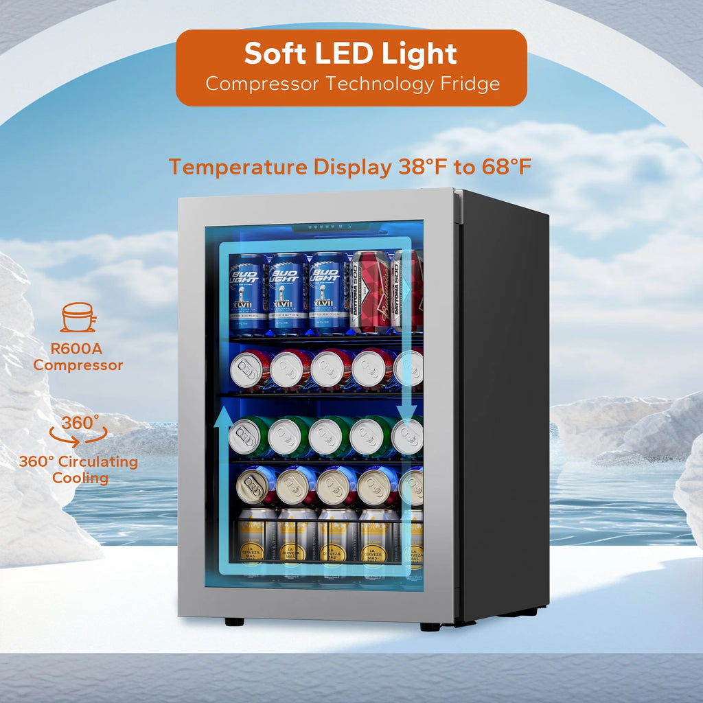 Beverage Refrigerator and Cooler 77 Can Mini Fridge with Glass Door N7273