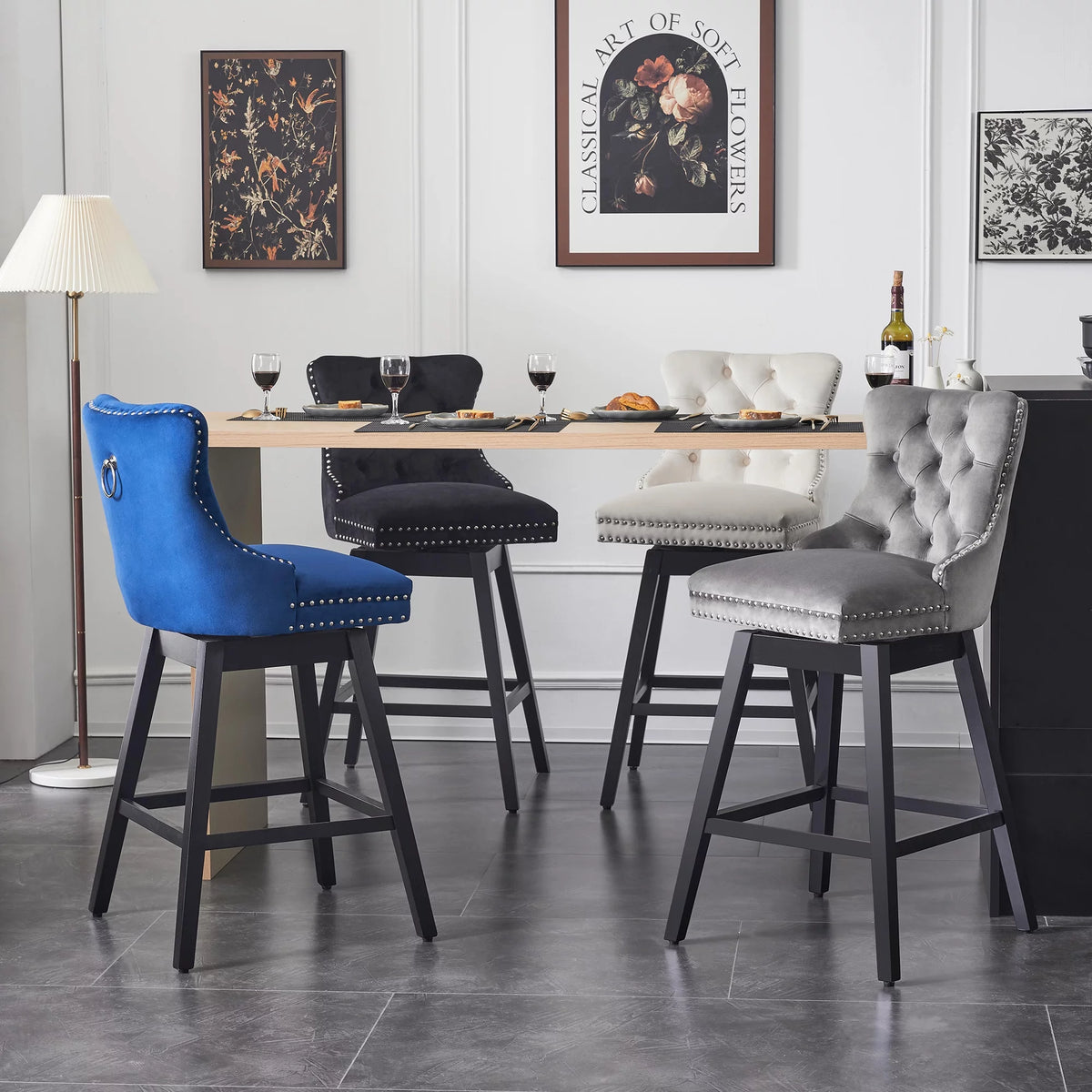 Velvet Swivel Bar Stools Set of 4 A59768