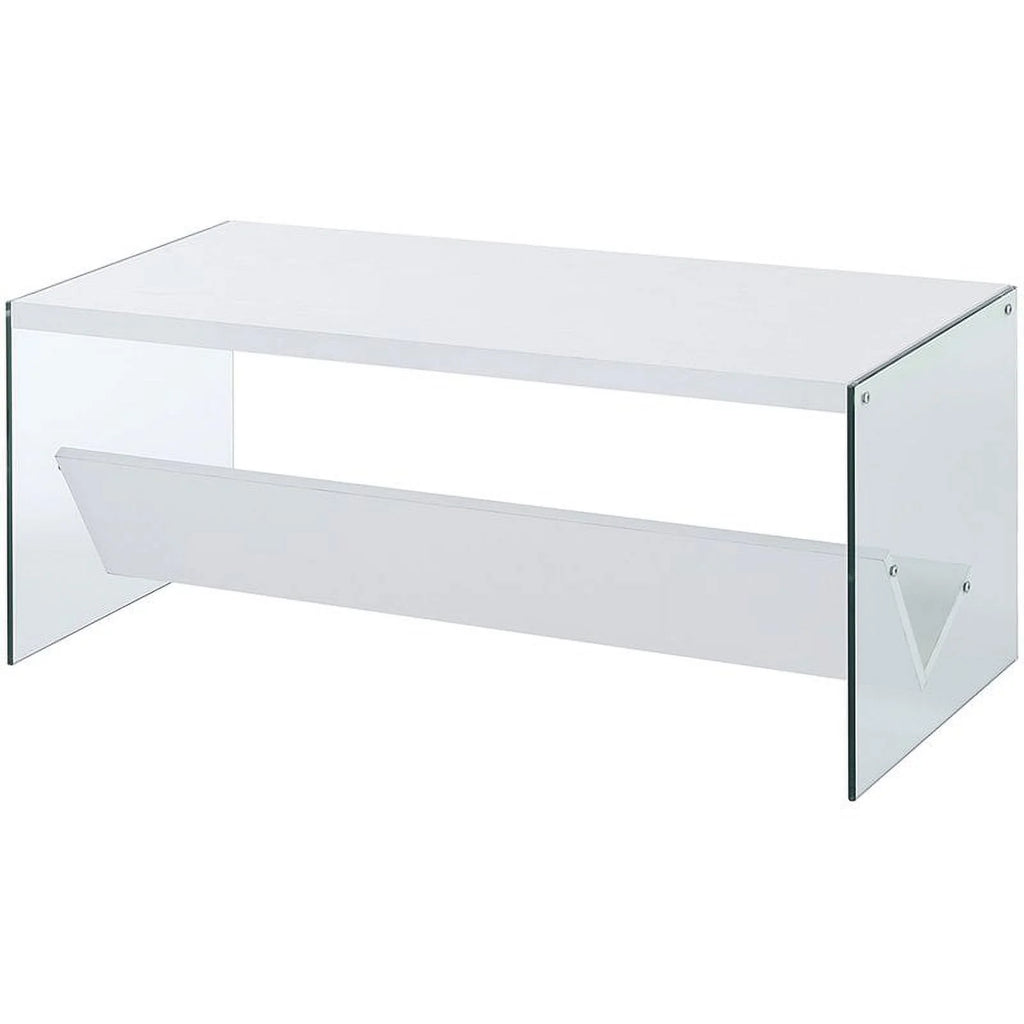 White Wood and Clear Glass Coffee Table N266